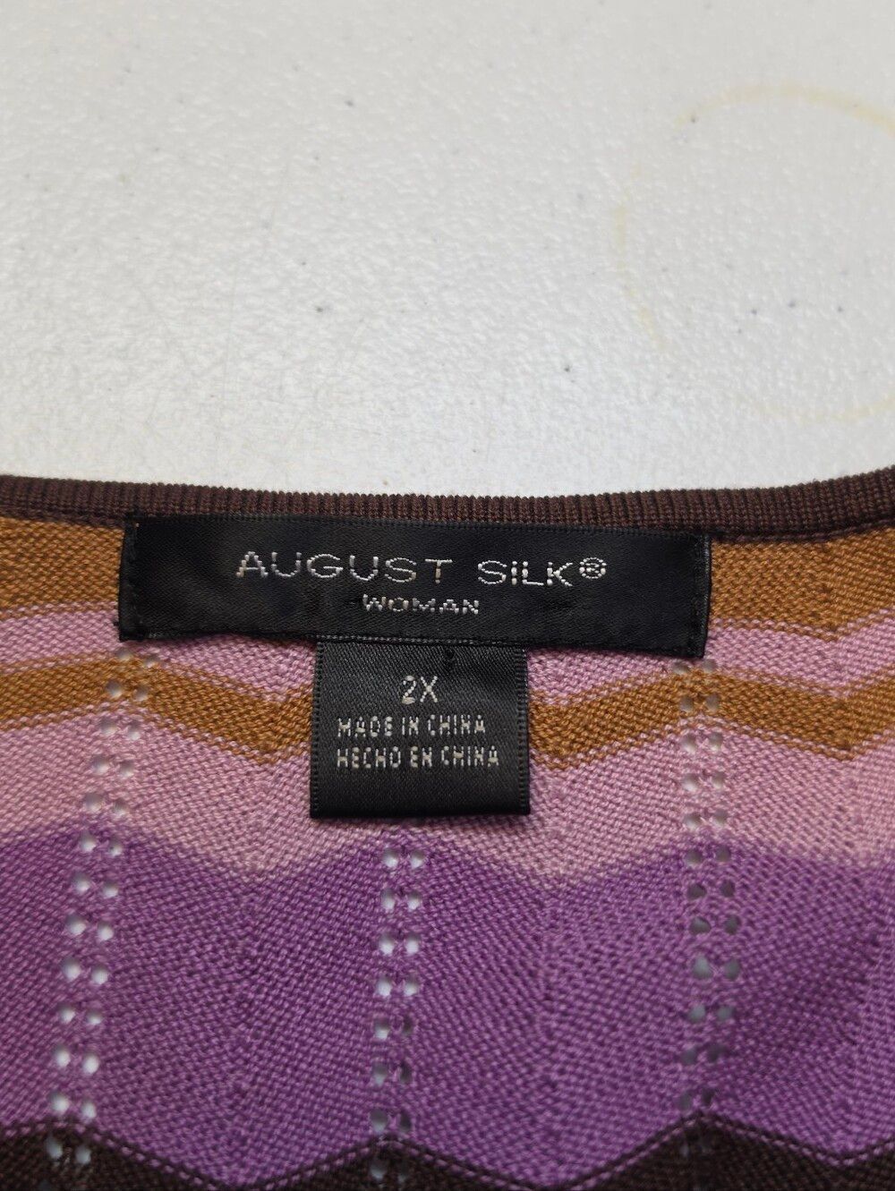 August Silk Sleeveless Knit Zigzag Chevron Stripe Tank Top in Purple and Brown - Picture 5 of 8